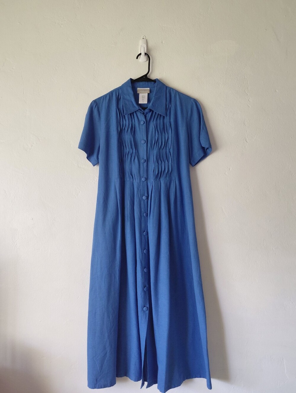Coldwater Creek Blue Button Front Midi Dress Cotton Blend